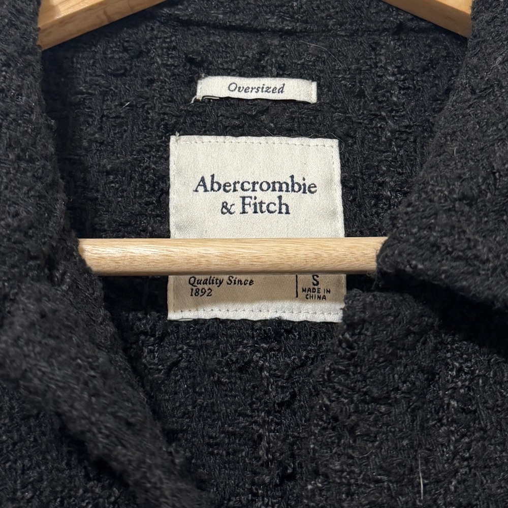 Abercrombie & Fitch Oversized Textured Tweed Button Up Shacket Small Black Coat - Picture 3 of 8